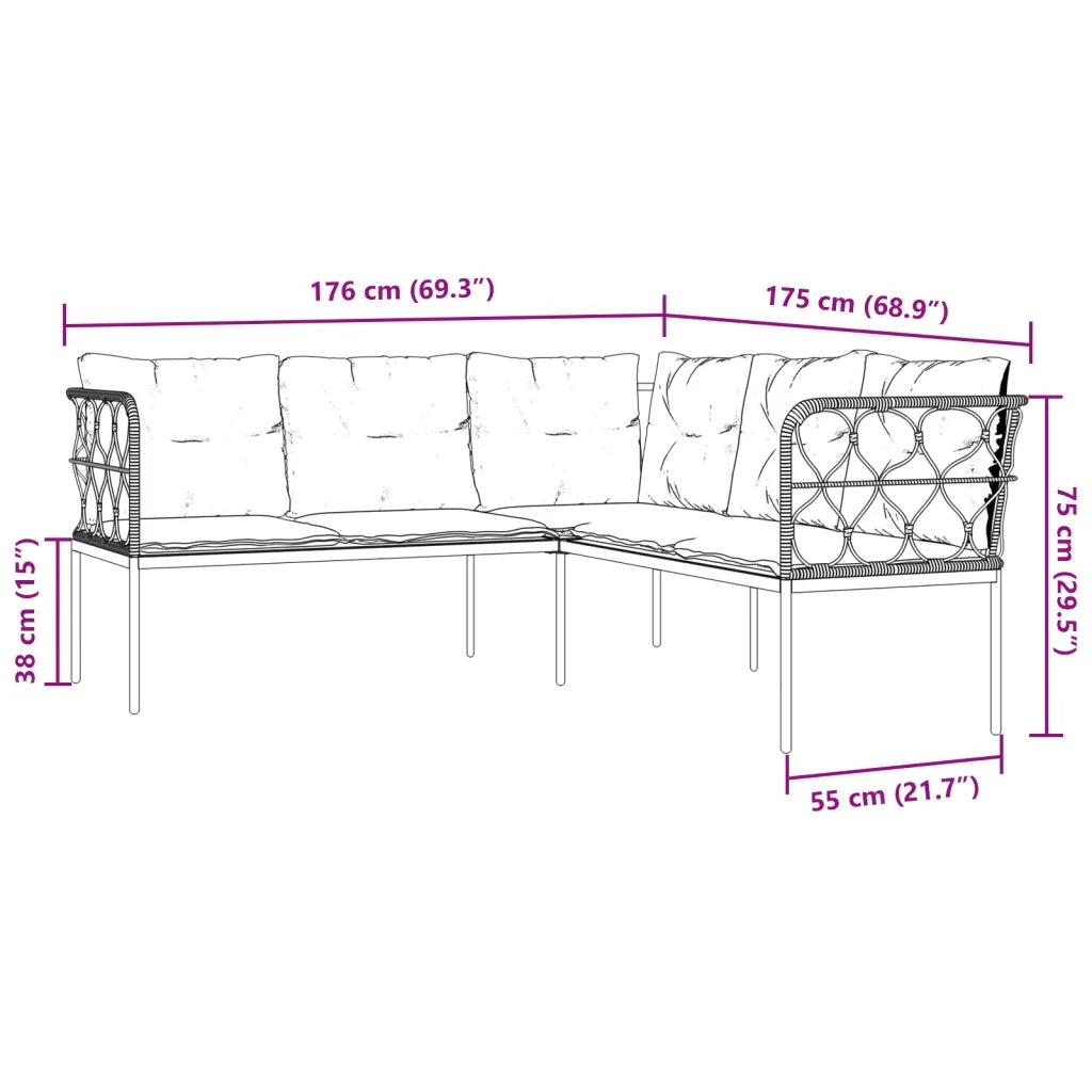Set Divano da Giardino con Cuscini Nero Acciaio e Textilene 3283748