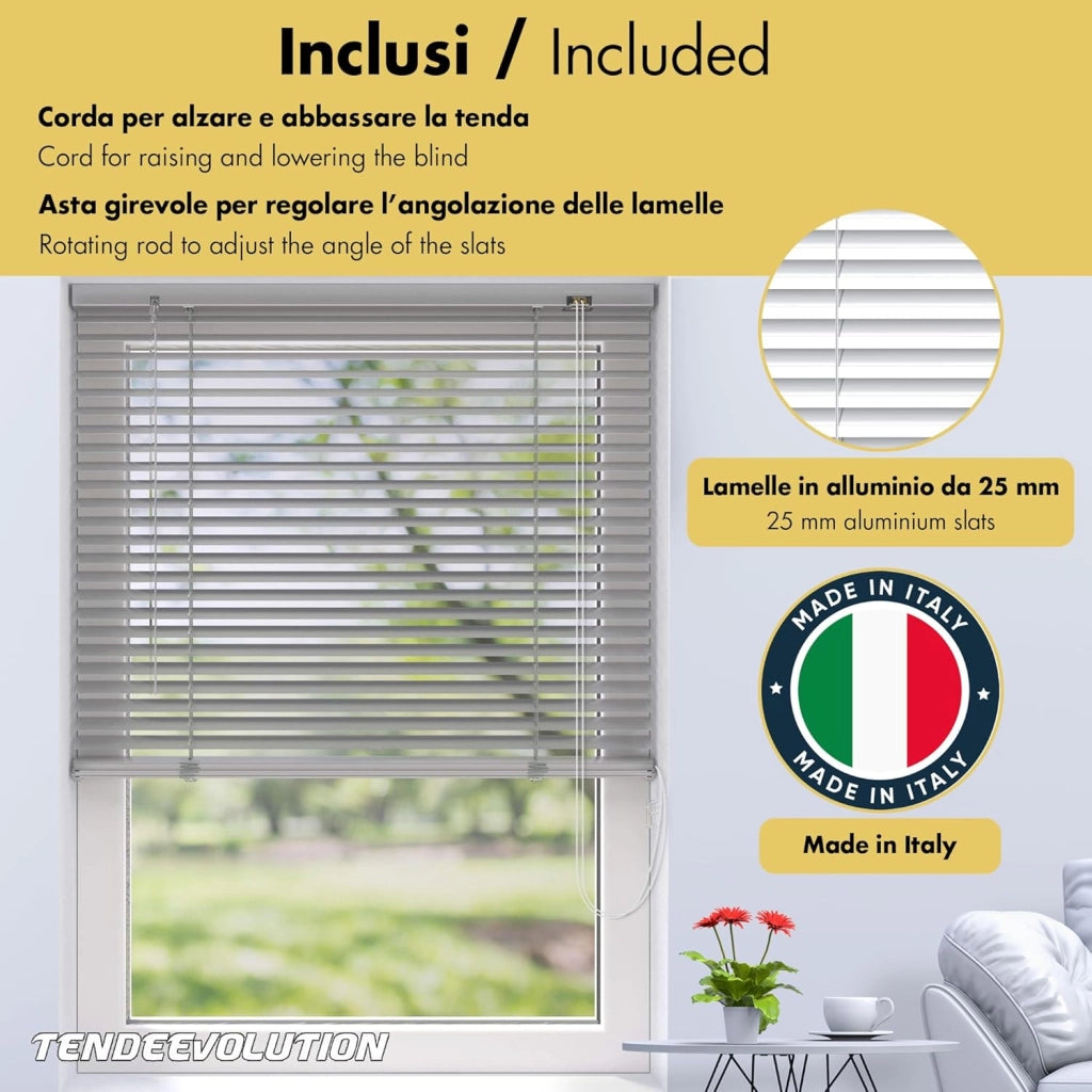 Tenda Veneziana Su Misura in Alluminio, Lamella da 25mm - Larghezza 0,60 x Altezza 2,50, Col. Blu 0258, Comando e Orientamento a Destra