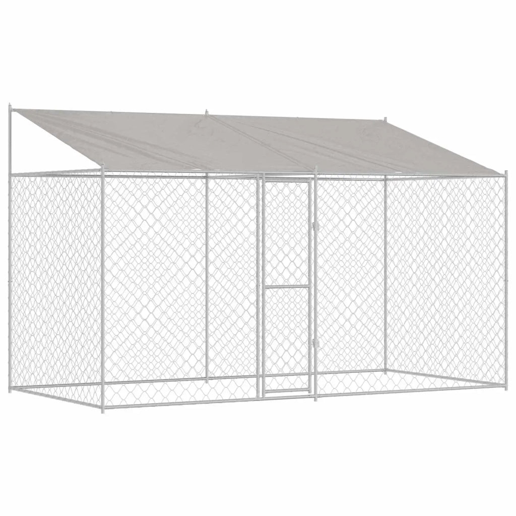 Gabbia per Cani con Tetto Argento 400 x 200 x 256 cm