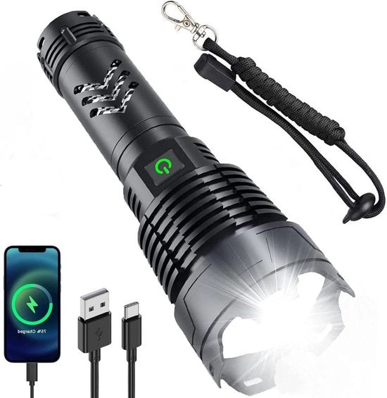 Torcia LED ricaricabile 90000 Lumen - Torcia LED potenziata XHP160 super luminosa - Torcia ricaricabile con zoom batteria - Impermeabile 5 modalità torcia USB per campeggio escursioni emergenze esterne