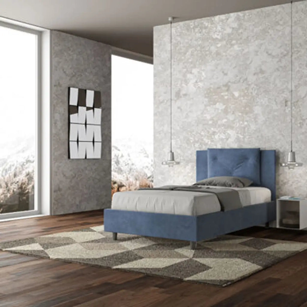 Letto una piazza e mezza senza rete imbottito 120x190 microfibra blu Appia