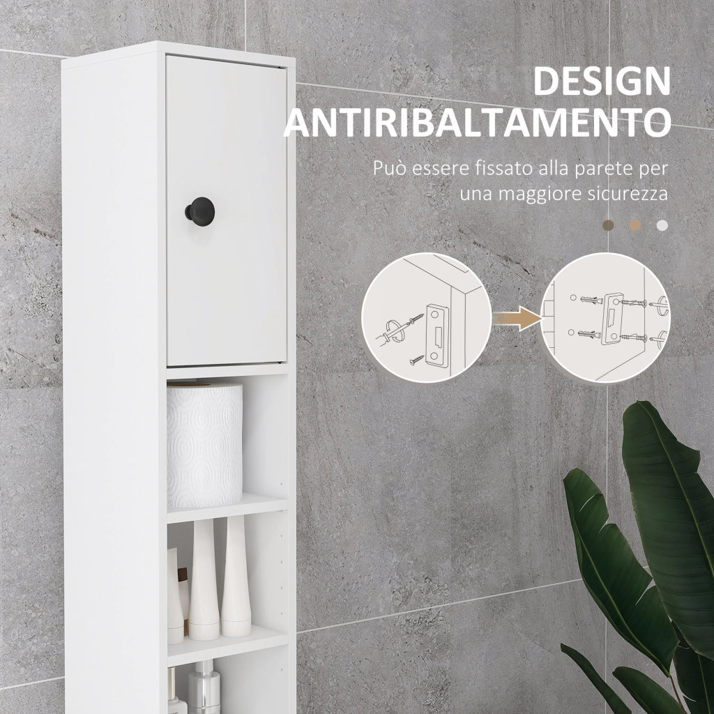 Colonna Bagno con Cassetto e Ripiani ¨C Xylo ¨C Legno Bianco 20x20x180 cm