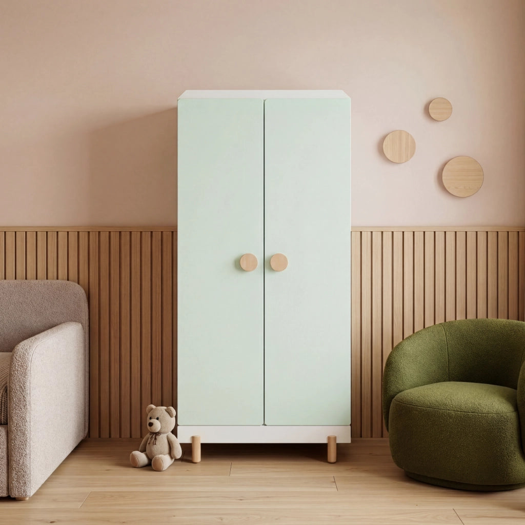 Armadio per Cameretta Vaarentaa a 2 Ante 126x60x41 cm - Bianco/Verde Menta [en.casa]