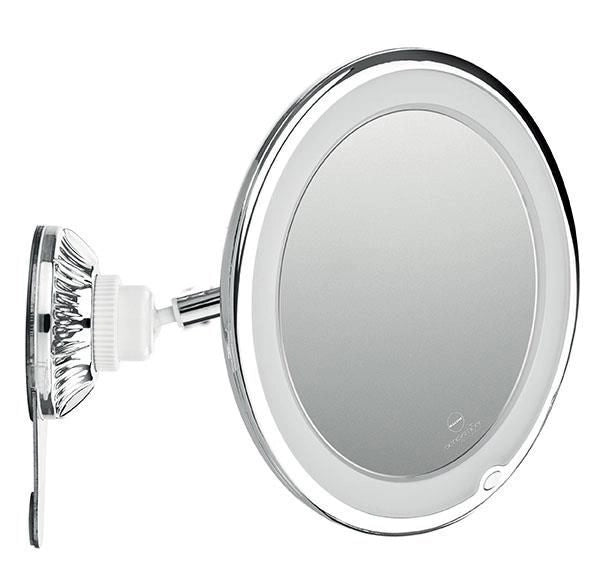 Macom 229 Sensation Specchio Cosmetico Ingrandente 10x Asta Telescopica Doppio Snodo 24 LED Ventosa colore Cromo