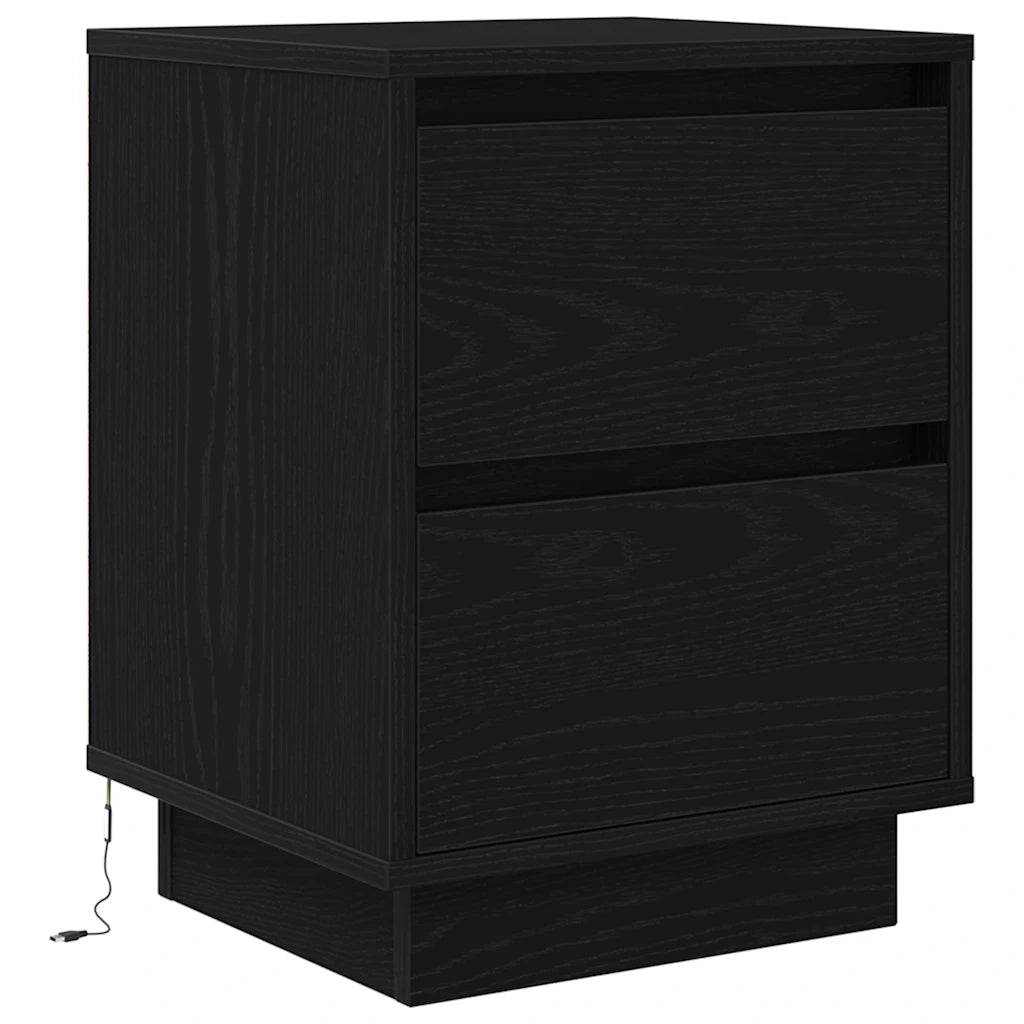 Comodino | Armadio da Notte | Mobiletto da notte con Luci LED Nero 38x34x50 cm