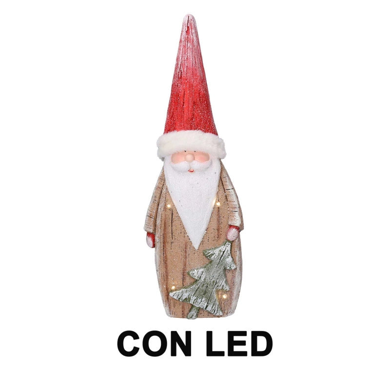 Babbo natale resina led con albero rosso cm 19x10h55,5