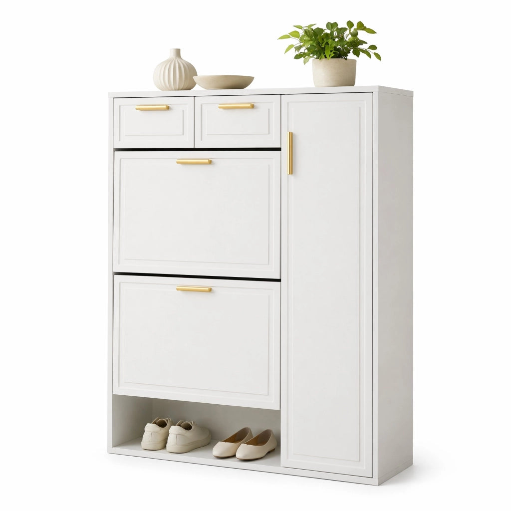 Scarpiera bianca 95x24x107,5 cm con cassetti e ripiani