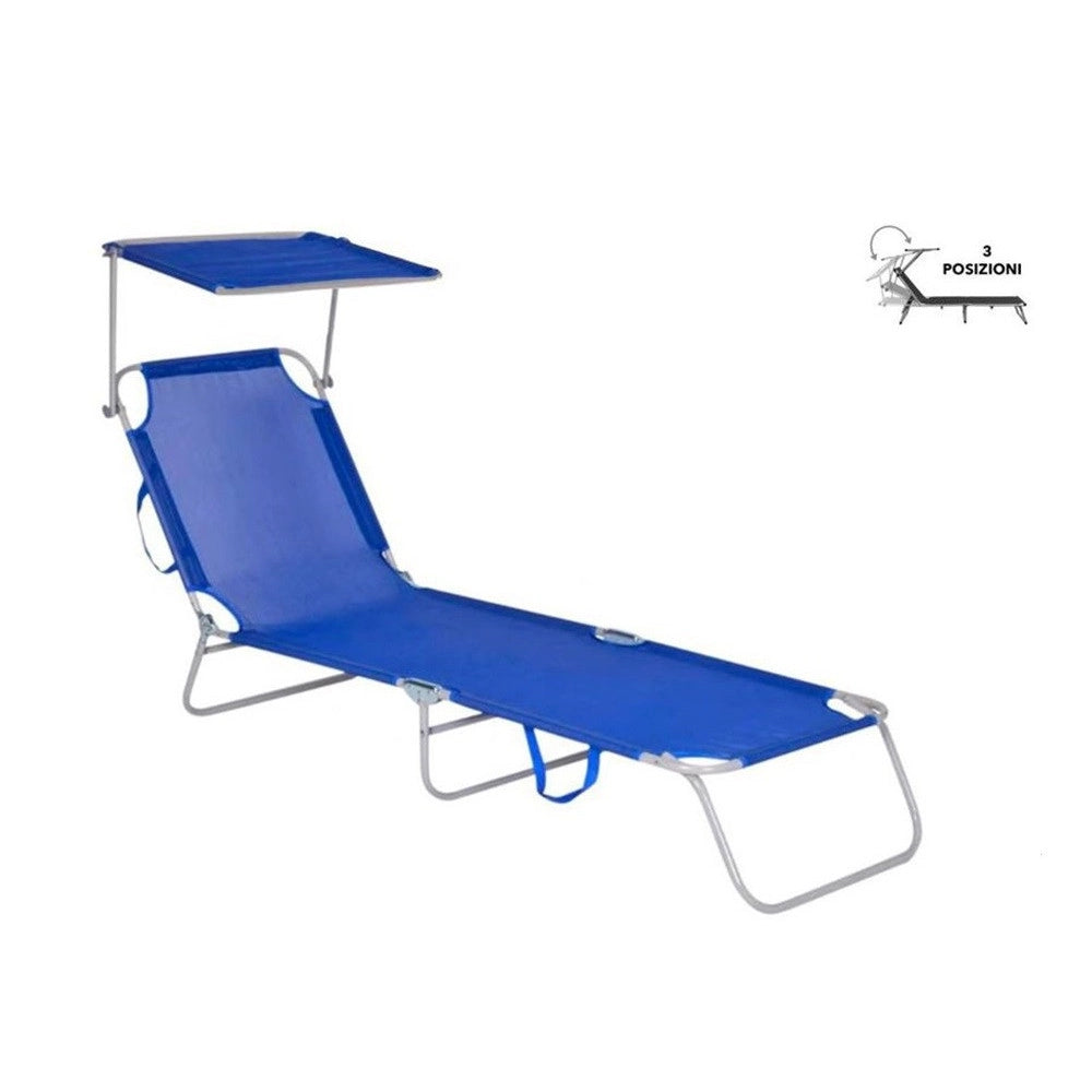 Trade Shop - Lettino In Textilene Con Parasole Blu Per Mare Giardino Schienale Regolabile 281012 -