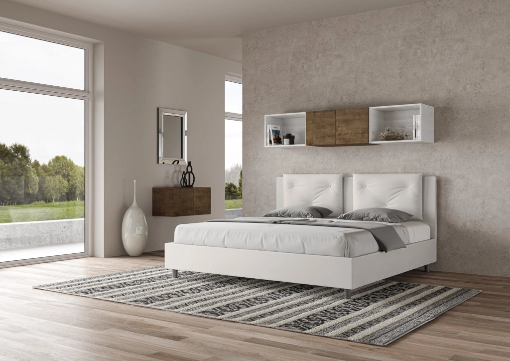 BS COM Letto con rete imbottito 180x210 similpelle bianco