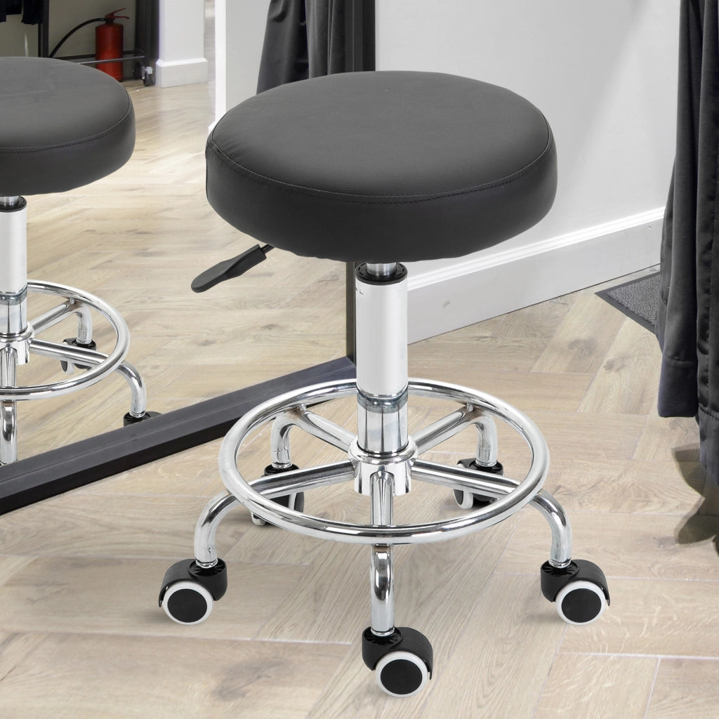 Sgabello con Ruote ¨C zephmum ¨C Nero, Imbottito, Regolabile 50-64 cm