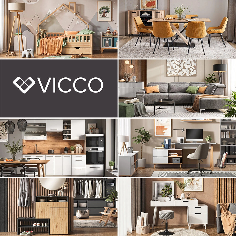 Vicco Cucina completa Bianco lucido/antracite 160 cm con colonna forno senza piano di lavoro