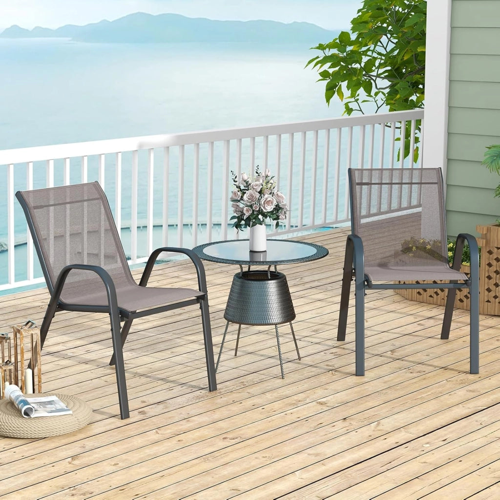 Set di 2/4 Sedie da Giardino, Poltrone in Tessuto Textilene per Esterno, Sedie Impilabili con Gambe in Metallo, Portata 150 kg, 56 x 70 x 84 cm (Grigio,2)