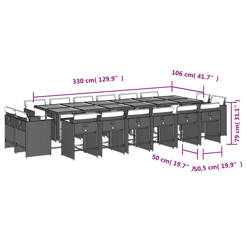 Set da Pranzo da Giardino 17 pz con Cuscini Nero in Polyrattan 3211251