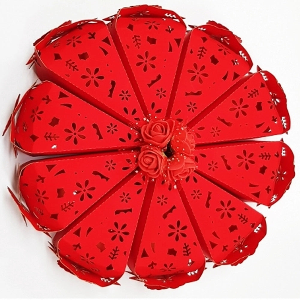Trade Shop - Set 10 Bomboniera Bomboniere Scatolina Spicchi Torta Rosso Fiore Portaconfetti -