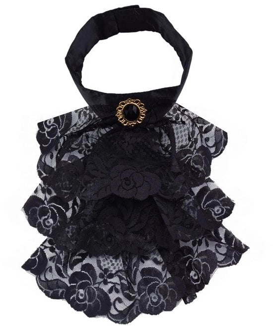 Accessorio per abito con collo a jabot nero - Collo rimovibile - Accessorio per costume - Outfit per cosplay - Cerniera regolabile - Materiale duraturo