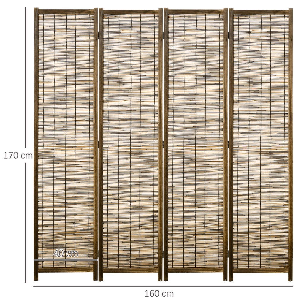 Biombo Pieghevole 4 Pannelli ¨C Minimal ¨C Legno e Canne Naturali 160x1.8x170 cm