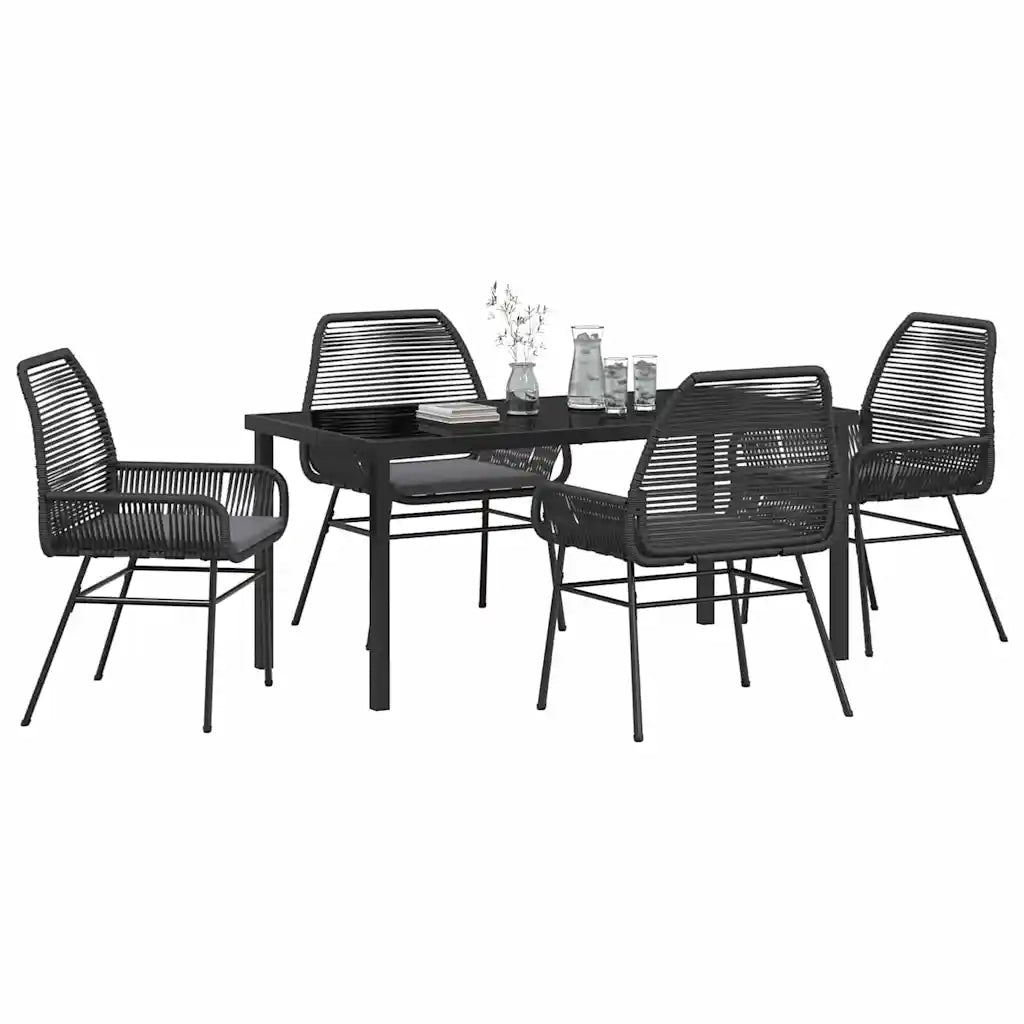 Set da Pranzo per Giardino con cuscino 5 pcs Nero polyrattan