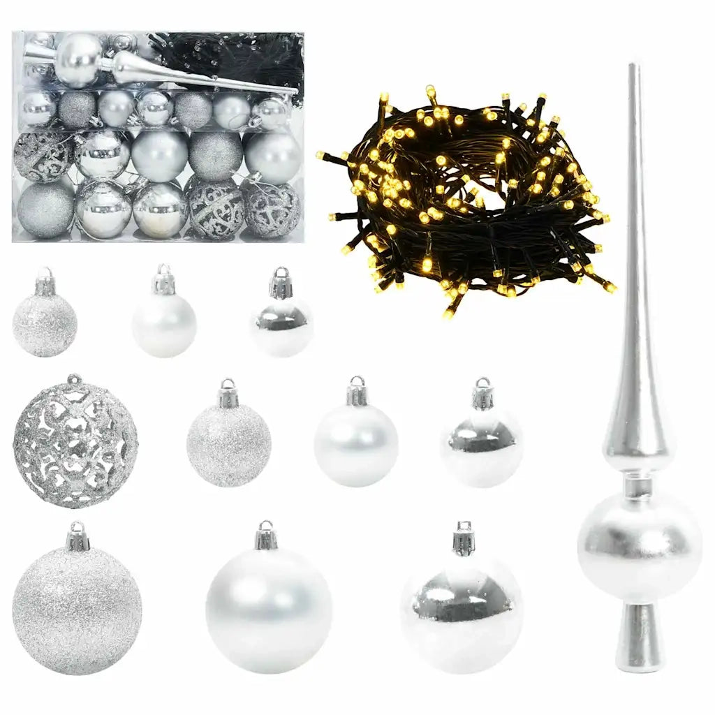 Set di Palle di Natale con 150 LED 61 pcs Argento Plastica 42018835