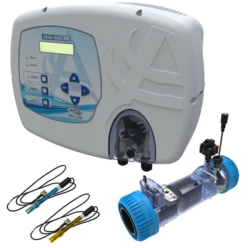 Sterilizzatore Aqua Salt Evo Con Sensore Di Flusso, Regolatore Ph, Lettura Cloro Tramite Cella Aj E Cella Elettrolitica Per Piscine Fino A 200 M³ Volume piscina: Fino a 100 m³