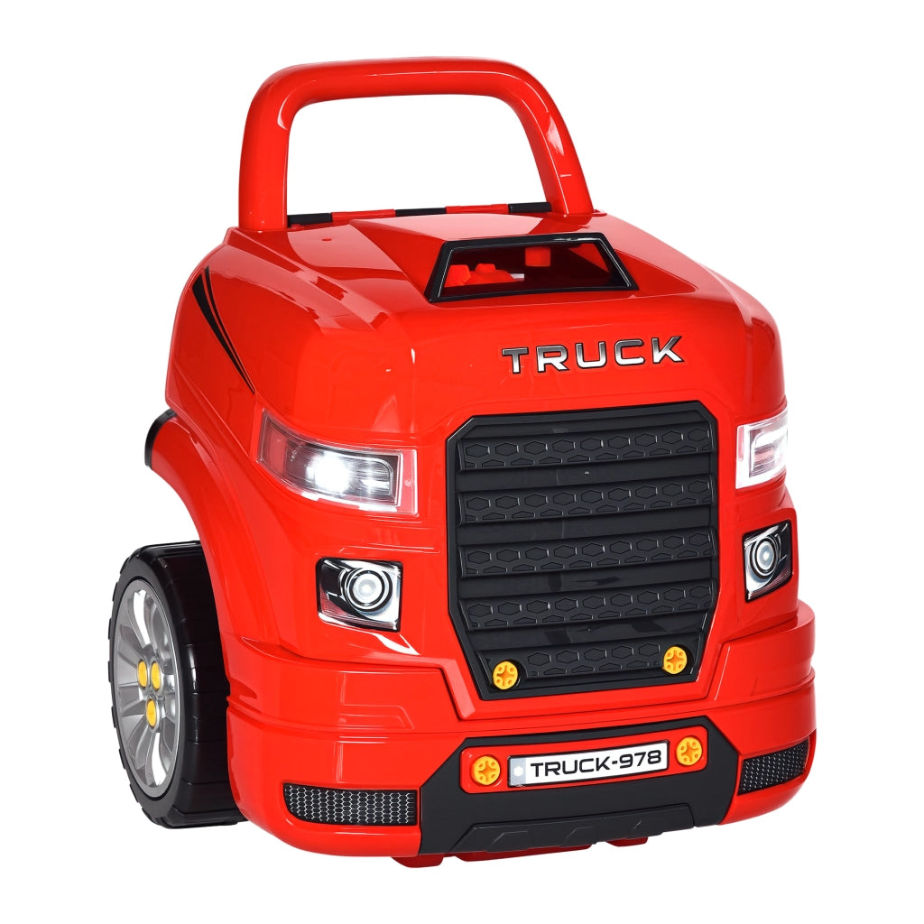 Camion Officina Giocattolo con Motore ¨C Xylo ¨C 61 Accessori, Ruote, Maniglia, 3-5 Anni, Rosso, 40x39x47cm