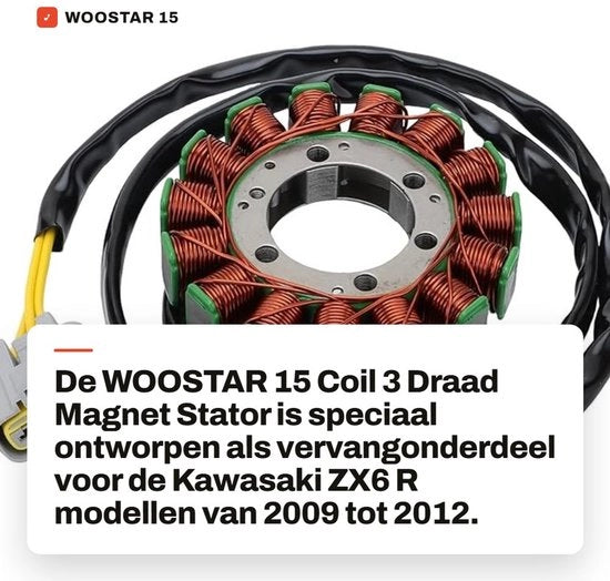 Vervanging Stator 15 Bobine 3 Filari - Adatto per 2009-2012 ZX6 R - Alta Qualità - Componenti Automobilistici - Spedizione Diretta - Prestazioni Affidabili - Stator Motociclistico

Oggetti tecnici specificati:
- 15 bobine
- 3 filari