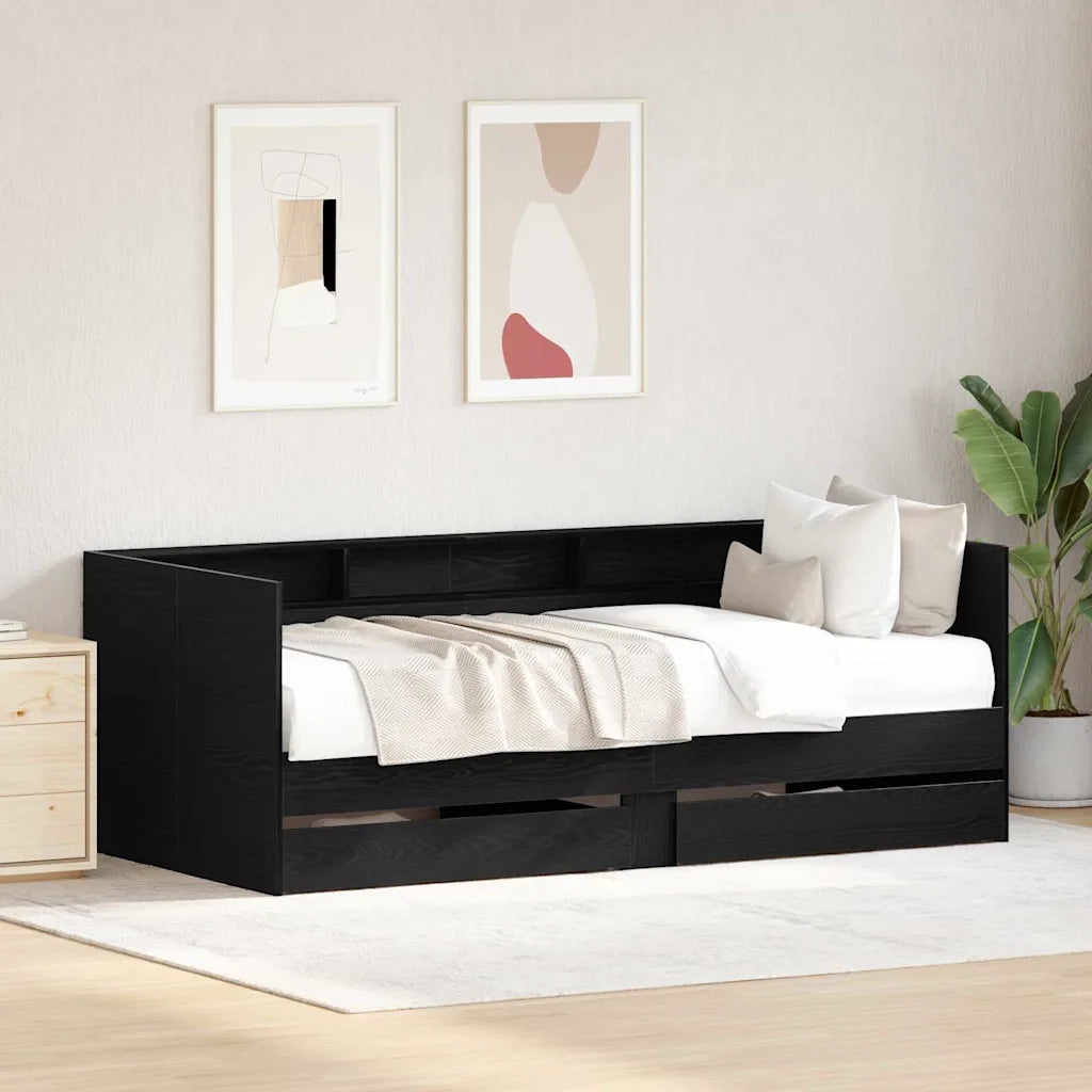 Daybed con testiera-Letto Giorno-Divano Letto Rovere Nero 90 x 200 cm Legno multistrato 513378
