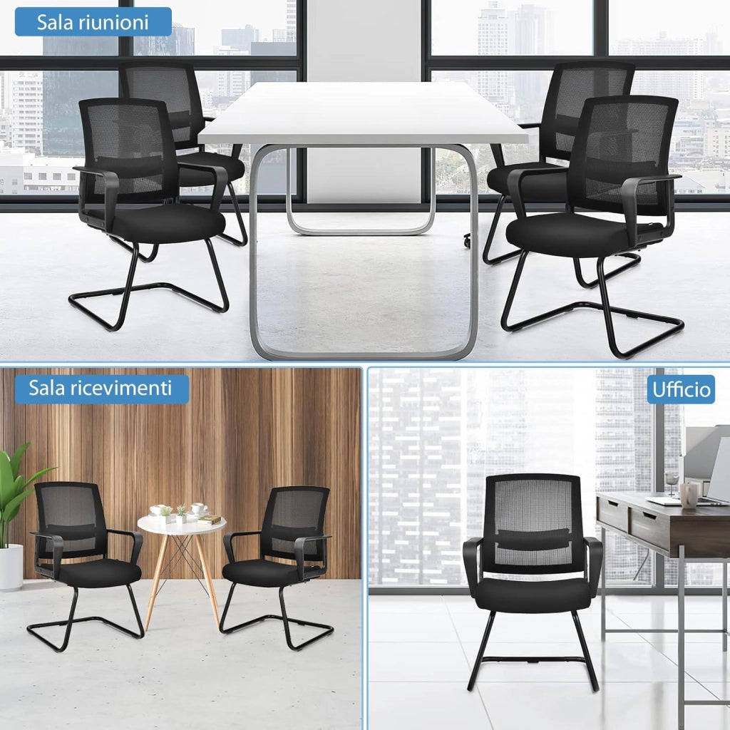 Sedia Cantilever, Sedia da Ufficio Ergonomica con Supporto Lombare Regolabile, Poltrona in Rete, con Schienale e Braccioli (54,5 x 60 x 94 cm, nero, 1)