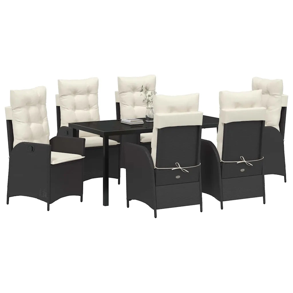 Set da Pranzo per Giardino con cuscino 7 pcs Nero polyrattan