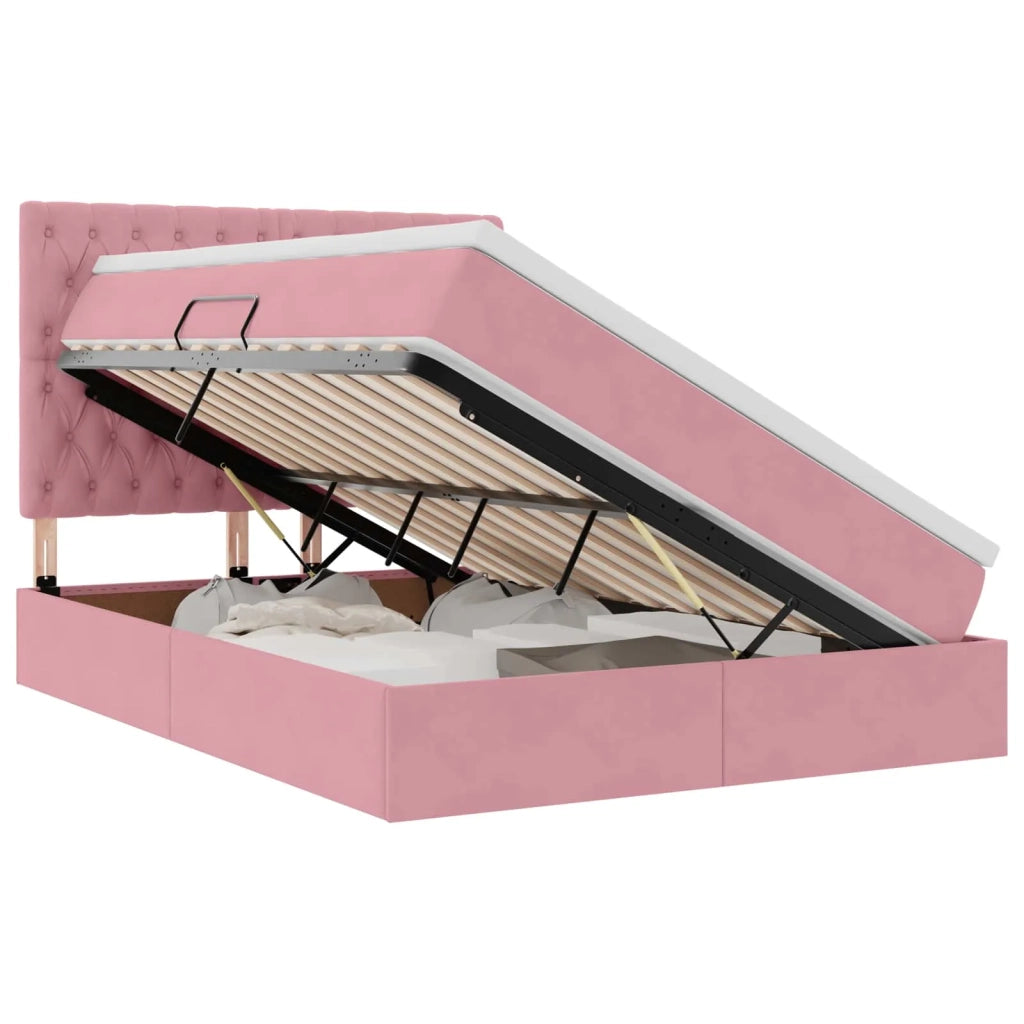 Letto con contenitore e materasso Rosa 140 x 190 cm Velluto 3372092