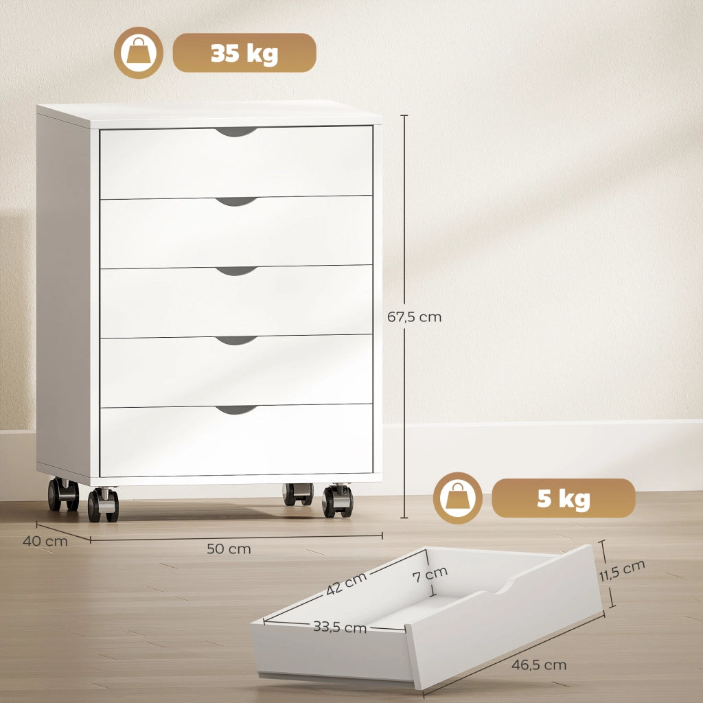 Scrivania con cassetti e ruote ¨C zephmum ¨C 5 cassetti, bianco