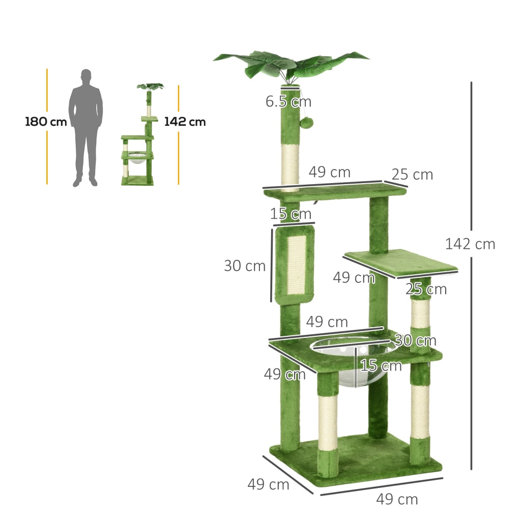 Albero per Gatti Multilivello con Amaca ¨C zephmum ¨C Verde 49x49x142 cm