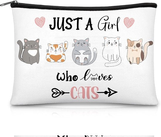 Borsa di trucco con chiusura a cerniera - Disegno gatto - Borsa per donne - Ideale come regalo per ragazze - Adatta per prodotti per la cura della pelle - Borsa di pelle pratica