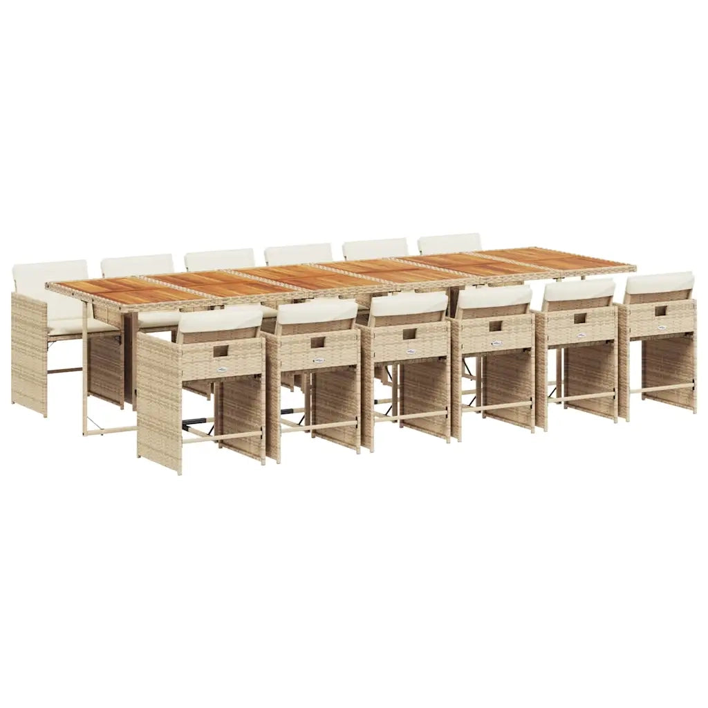 Set da Pranzo da Giardino 13 pz con Cuscini Beige in Polyrattan 3211132