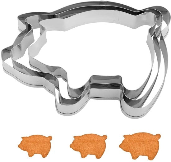 Forme per dolci in forma di maiale 3 pezzi - Acciaio inossidabile - Forme per torte - Forme divertenti animali - Ideali per le migliori leccornie