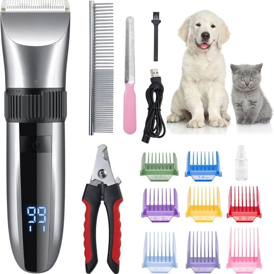 Tondeuse per Cani - Capelli Densi - Kit di Taglio per Cani - Tondeuse per Animali - Set di Taglio per Cani 

Modello: 
Tondeuse per Cani 
Capacità batteria: 2 ore 
Potenza: 65W 
Velocità di taglio: 3.000 giri/min 
Peso: 0,6 kg 
Dimensioni: 23 x 12 x 7 cm
