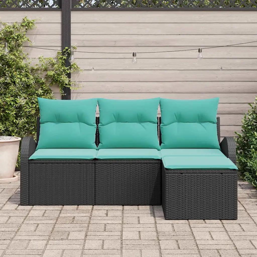Set di divani con cuscino 4 pcs Nero e Turchese polyrattan 3354665