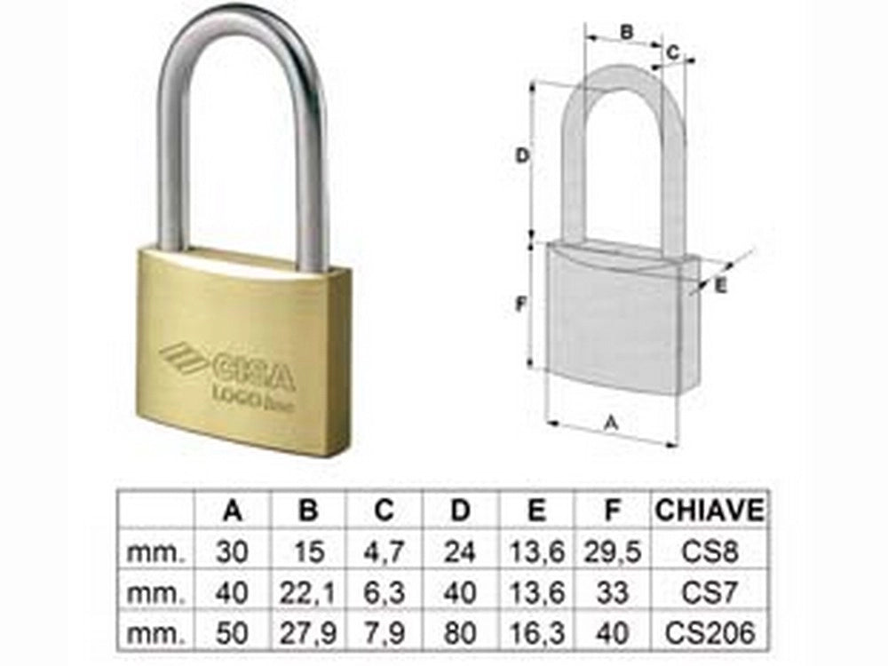 12pz lucchetto logo ottone arco lungo 21011 - mm.40 (art.21011400) cod:ferx.fer6736