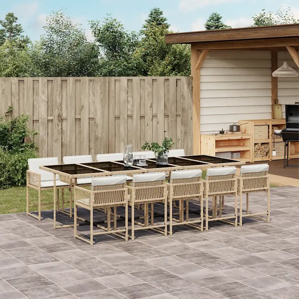 Set da Pranzo da Giardino 11 pz con Cuscini Beige in Polyrattan 3211654