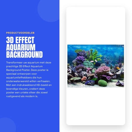 Decorazione per acquario 3D - Poster in PVC - Idrorepellente - Adesivo - Facile da pulire (61 x 41 cm)