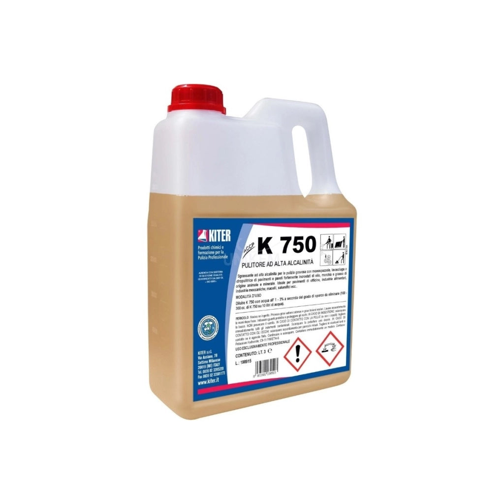 K750 3 Kg, Sgrassante Alcalino Forte Pavimenti Pareti Industriali | Kiter