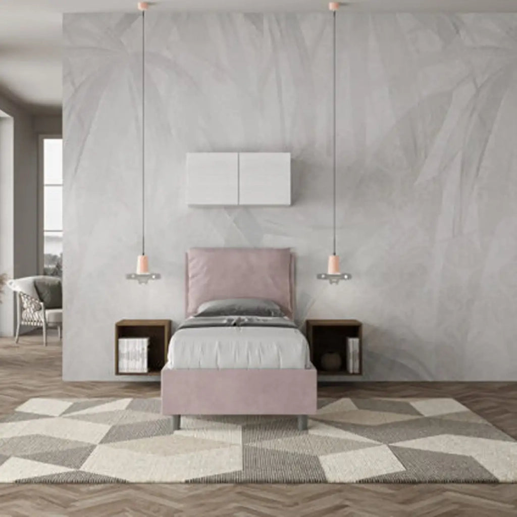 Letto singolo senza rete imbottito 80x190 microfibra glicine Antea