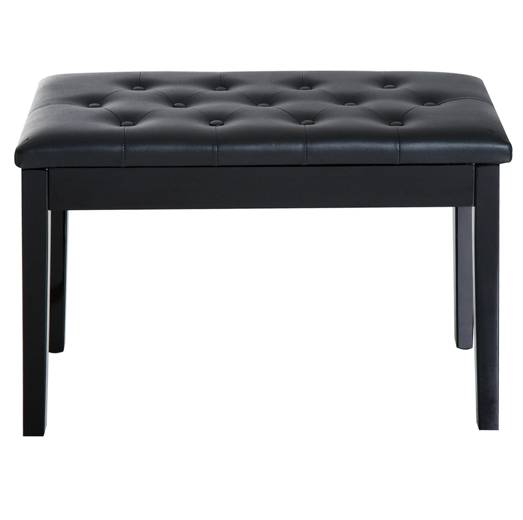 Panca per pianoforte stile tradizionale con vano contenitore, legno gomma e seduta in ecopelle nera 76x36x50 cm