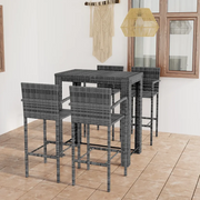 Set Bar da Giardino 5 pz con Braccioli in Polyrattan Grigio
