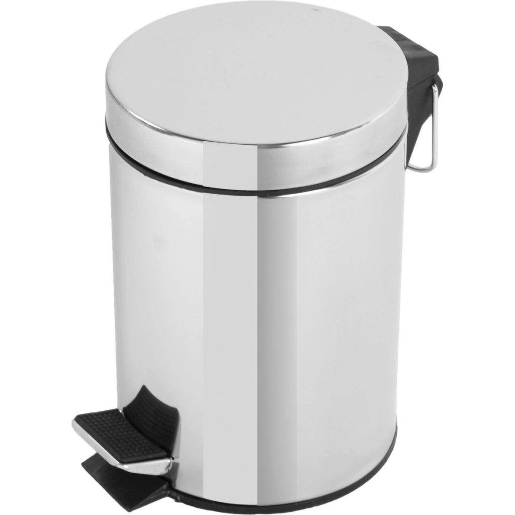 Pattumiera tonda 5 litri in acciaio cromato con pedale 25x27,5 cm Feridras