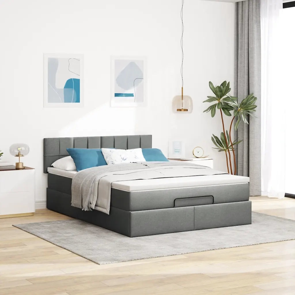 Pouf Letto con Materasso e LED Grigio Scuro 140x200 cm 3312313