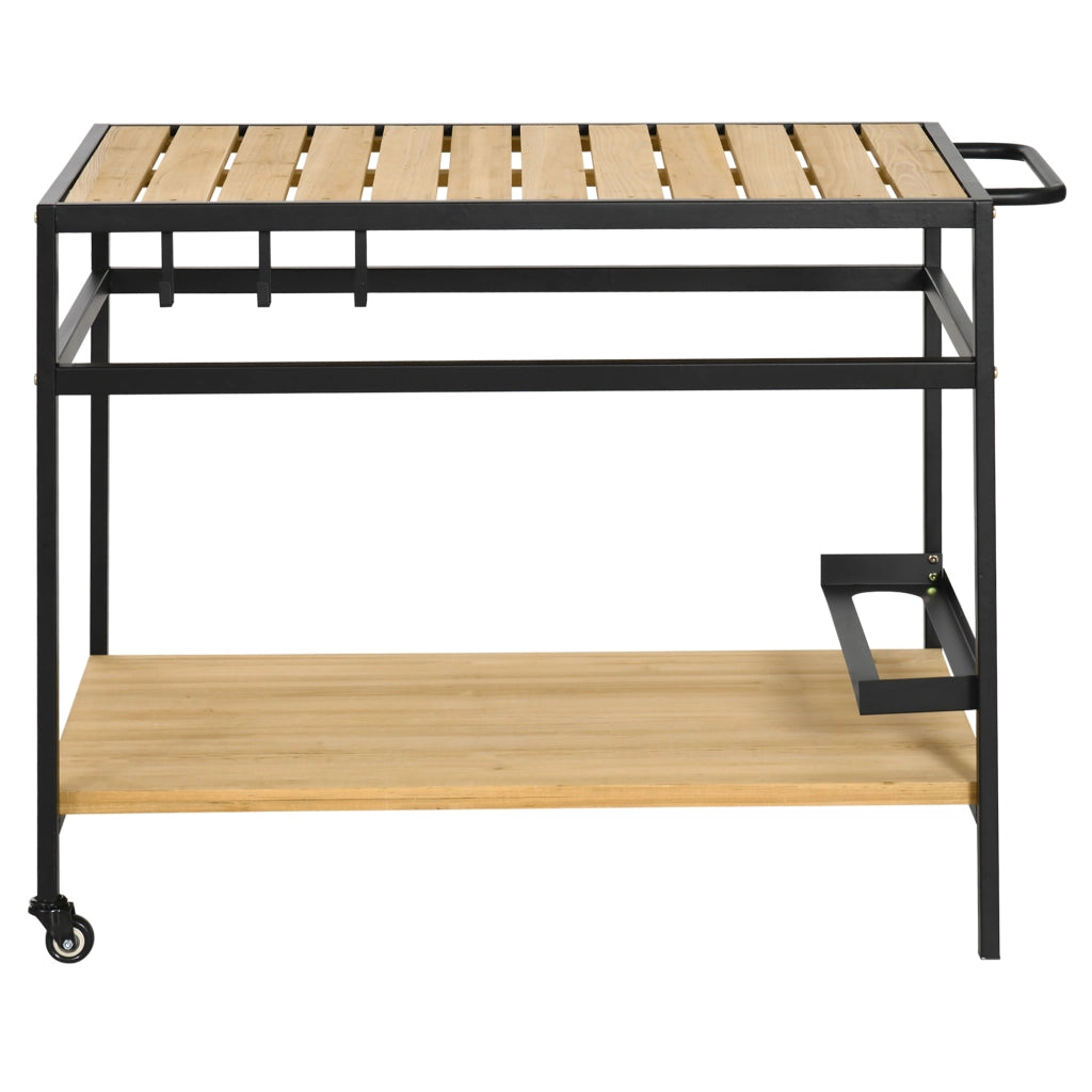 Carrello da servizio stile industriale ¨C Xylo ¨C 3 ganci, 1 ripiano, 107x65x80 cm, nero e naturale