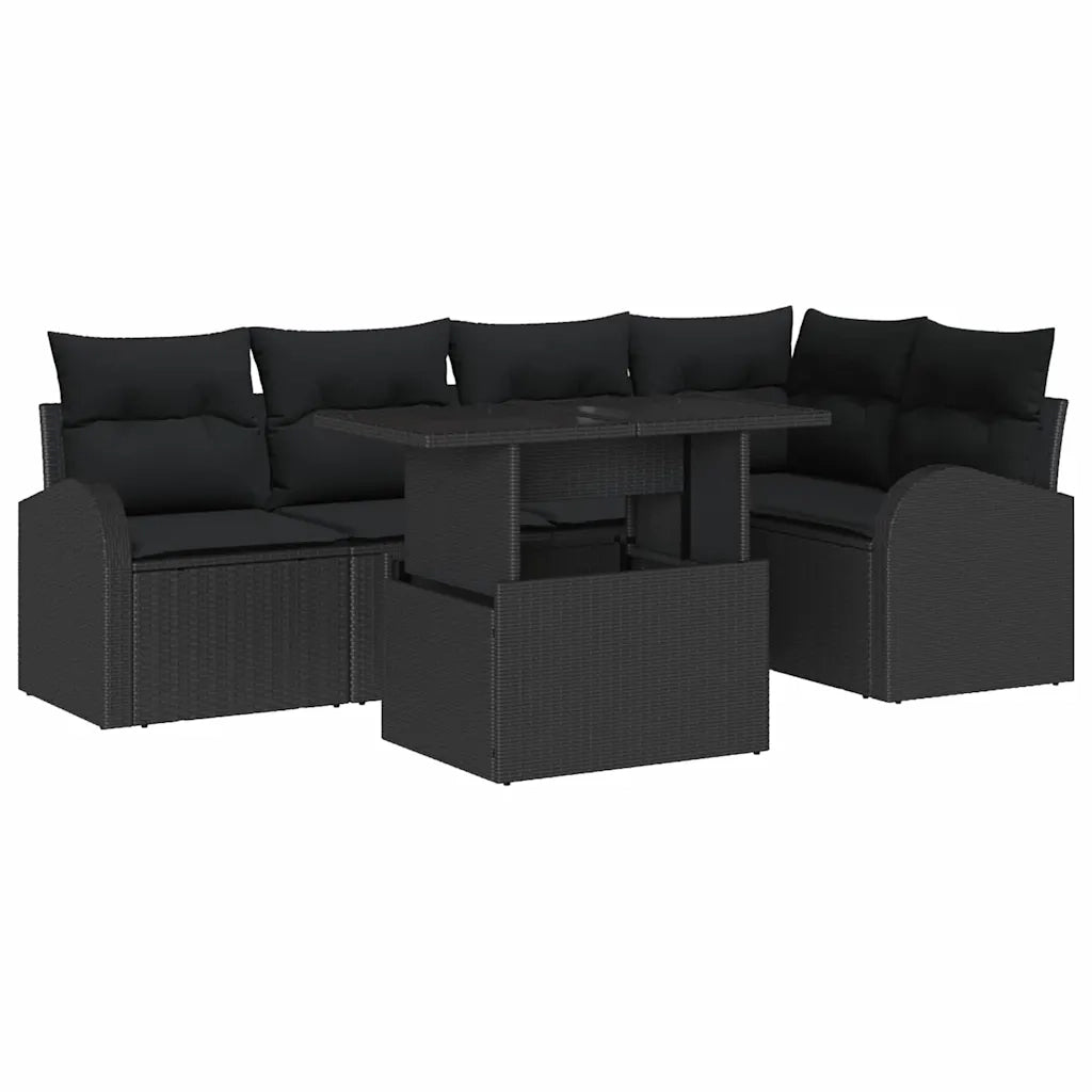 Set Divano da Giardino con cuscino 6 pcs Nero Poly Rattan 3357386