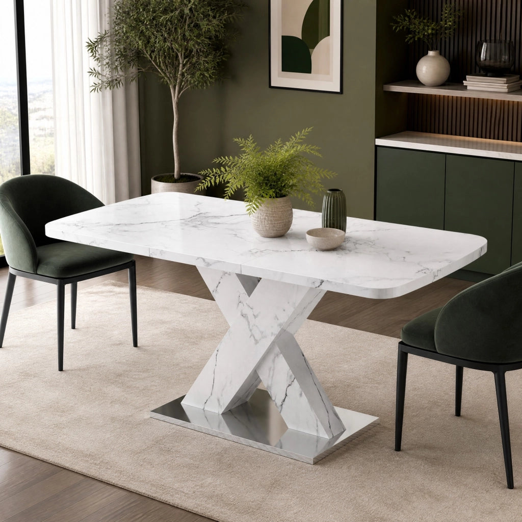 TAVOLO Allungabile Rettangolare 120-160x80x76,5 cm Bianco Effetto Marmo
