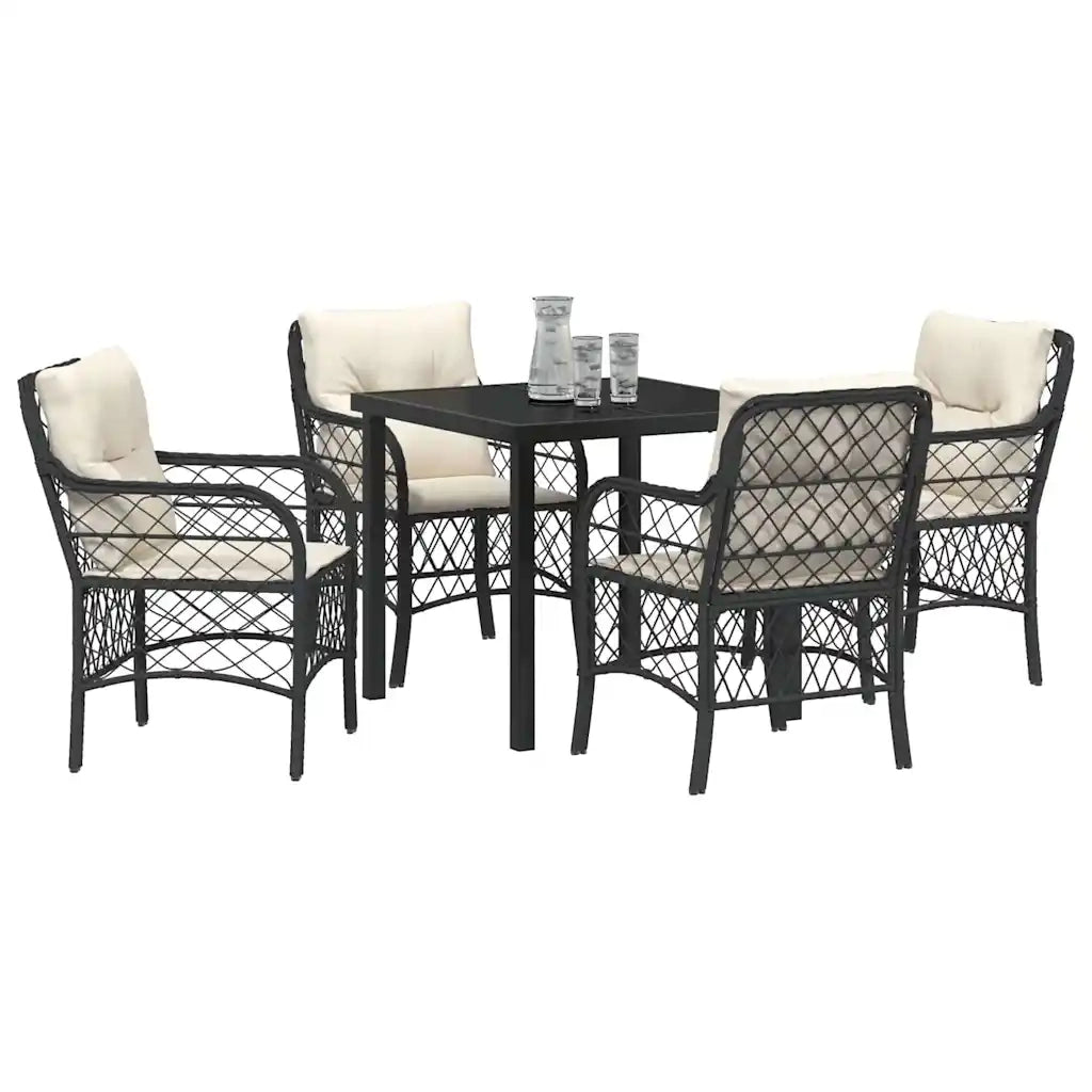 Set da Pranzo per Giardino con cuscino 5 pcs Nero polyrattan