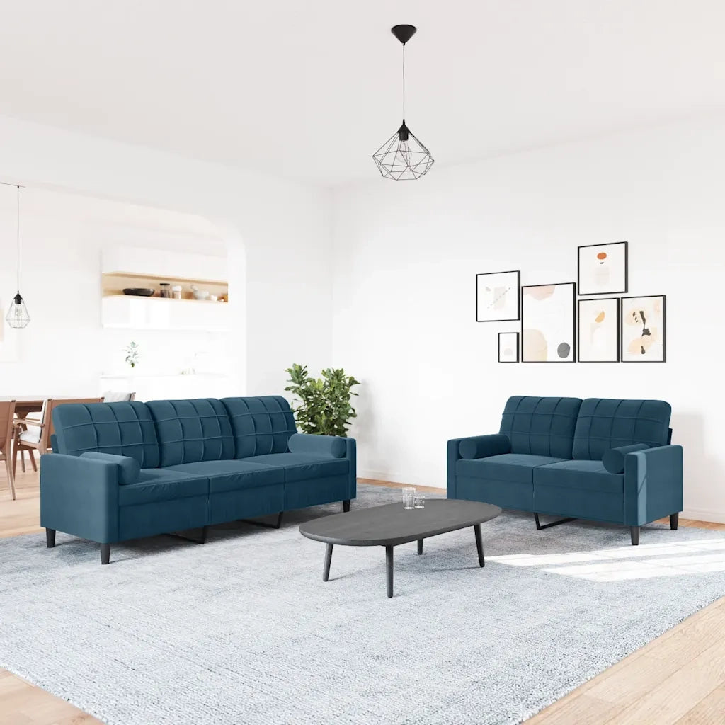 Set di Divani 2 pz con Cuscini e Rinforzi Blu in Velluto 3278420